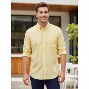 Troy Shirt Makers Guild Button Up Mens Sz 16 32/33 Yellow & White Gingham Casual